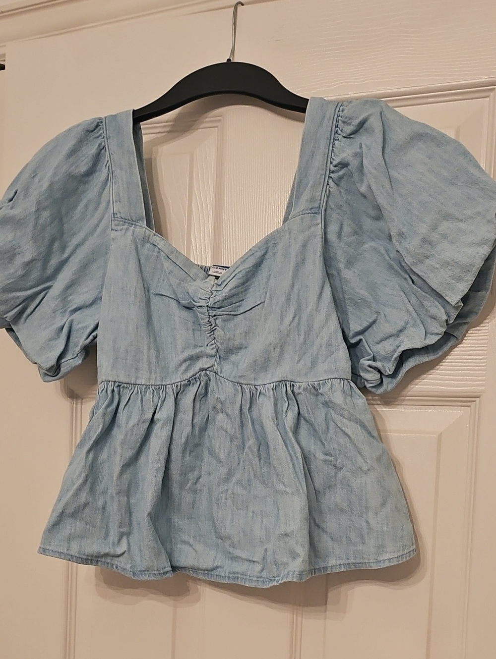 Old Navy Light Blue Puff-Sleeve Peplum Top